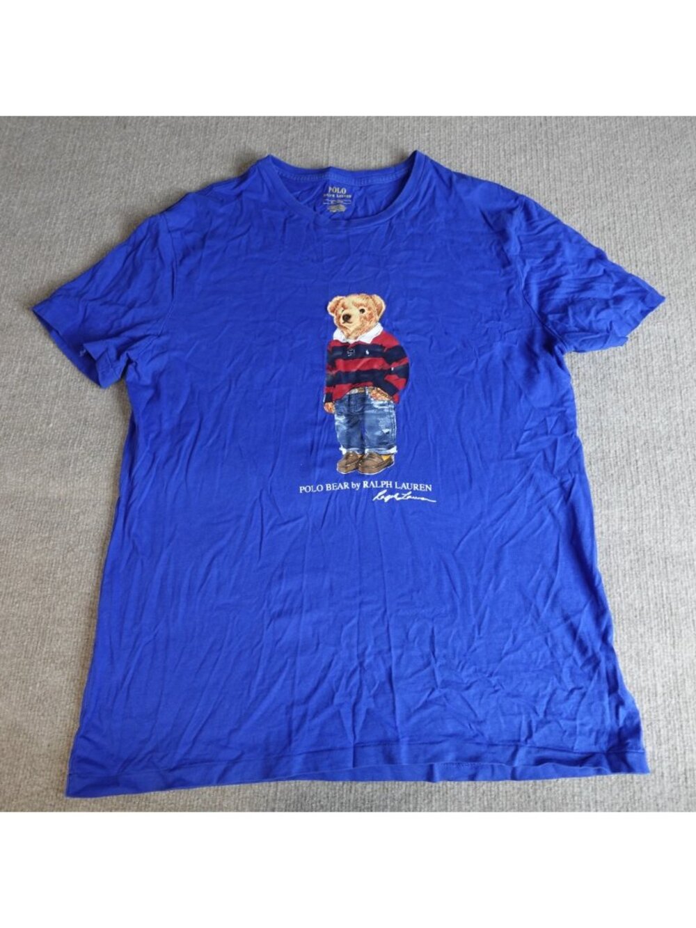 Polo Ralph Lauren Shirt Medium Blue Preppy Bear Rugby Shirt